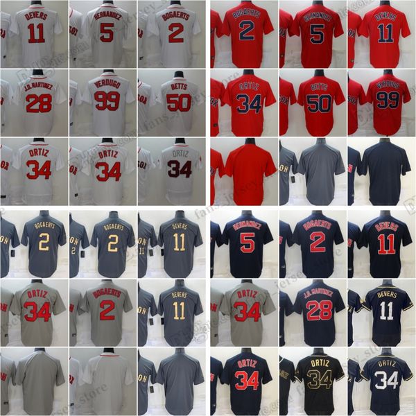 Xander Bogaerts Camisetas de béisbol Enrique Hernández Ted Williams Rafael Devers Martínez David Ortiz Chris Sale Betts Travis Shaw Jersey cosido Hombres S-3XL