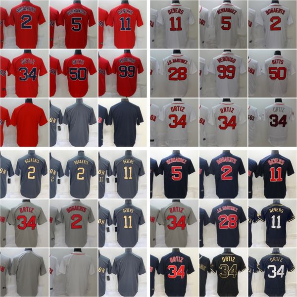 Xander Bogaerts Maillots de baseball Enrique Hernandez Ted Williams Rafael Devers Martinez David Ortiz Chris Sale Mookie Betts Verdugo Maillot cousu pour hommes Taille S-3XL