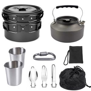 XC Camping Pots Pans Kettle Outdoor Camping Cookware Hiking Tableware Picnic Cooking Set with Spoon Fork Knife Kettle Cup 1118 Z2