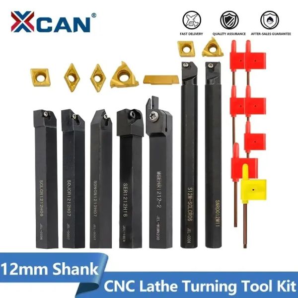 Xcan 12 mm shank cnc lathe Machinage Cutter 7pcs Carbure Insertsspanners externe Turning Holder Lathe Born Bar Kit