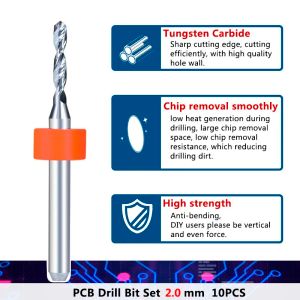 XCAN 2,0 mm PCB Boorbits 3.175 mm Schank Importcarbide PCB Gun Boorbit voor PCB -printprintplaat Boorgereedschap 10 stks/doos