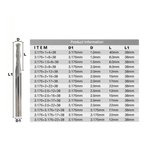 XCAN 3.175 SHANKBALLIEN FILLING CUTTER 0.8-3.175mm Diameter CNC Router Bit Carbide End Mill voor houtbewerkingsgereedschap gereedschap