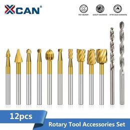 XCAN HSS ROUTING ROUTER BORTER BITS 12PCS VOOR DREMEL CARBIDE ROTARY BURRS HOUTMETAL METAL WORTE MAARKUNT MAARTER STRATTER DRAAG BOOR BIT