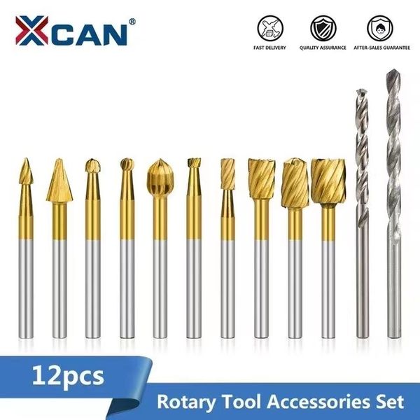 XCAN HSS Routage Routeur Forets 12 pcs pour Dremel Carbure Fraises Rotatives Bois Métal Racine Sculpture Fraise Twist Foret