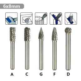 Xcan Rotary File Set 6mm Schank Carbide Burrs Type A C D F G Dubbele snede Rotary Burr voor metalen houten frezen Handgereedschap