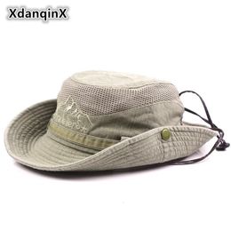 Xdanqinx heren hoed zomermaas ademende retro 100% katoenen emmer hoed gorras panama caps voor mannen vissen hoeden vaders strandhoed 240401