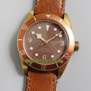 XF Top Versie Bronzen Case Japan Miyota 9015 Automatische Donkerbruin Dial Red Bezel 79250 Mens Horloge Antiek Lederen Strap Sport Horloges 0005