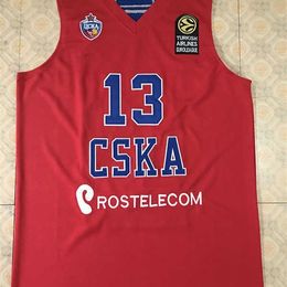 Xflsp # 13 SERGIO RODRIGUEZ CSKA MOSCOW maillot de basket rouge broderie cousue personnalisé n'importe quel numéro et nom