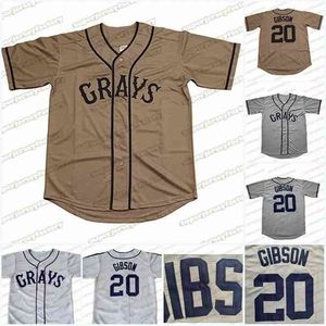 Xflsp 20 Josh Gibson Jersey Homestead Greys Negro League Button Down Gris Nouveaux Maillots de Baseball
