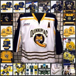 Xflsp 2022 College Frozen Four personnalisé QU Quinnipiac Bobcats Hockey Jersey 23 Zach Metsa Jerseys 10 Ethan de Jong 11 Wyatt Bongiovanni 34 Michael