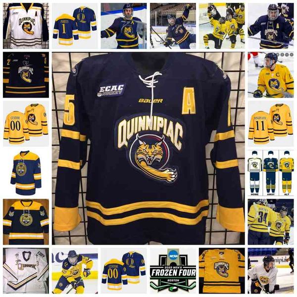 XFLSP 2022 College Frozen Four Custom Qu Quinnipiac Bobcats Hockey Jersey 13 Christophe Fillion 14 Ethan Leyh 15 Jayden Lee 16 Jacob Quillan 17 Joey