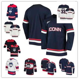 Xflsp 2022 NOUVEAU Collège UCONN Huskies Maillot de hockey universitaire cousu 8 Carter Turnbull 14 Zac Robbins 16 Jake Flynn 17 Marc Gatcomb 18 John Spetz 19