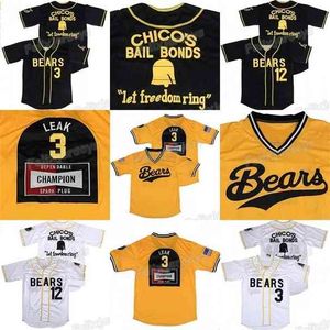 XFLSP 3 Kelly Fuak 12 Tanner Boyle Bad Bad News Bears 1976 Chico's Bail Bail Livres Baseball Jersey Blanc Blanc Blanc Coutuded