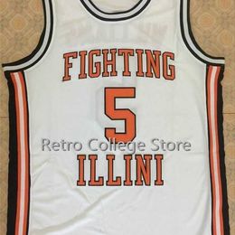 XFLSP 5 Deron Williams 13 Kendall Gill Illinois Fighting Illini Basketbal Jersey Orange White Men's Embroideryer Jersey