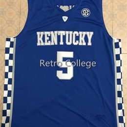 XFLSP 5 Kevin Knox II Kentucky Wildcats Broderie Couture de la broderie rétro collège de basketball Personnaliser n'importe quel nom et numéro