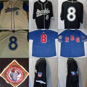 XFLSP # 8 Brooklyn Apparel Negro League Basebalk Jersey 100% gestikte Custom Baseball Jerseys Elke naam Any Number S-XXXL