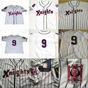 Xflsp # 9 Roy HOBBS 1984 New York Knights Le maillot de baseball boutonné du film naturel 100% cousu personnalisé maillots gris blanc vintage