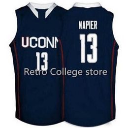 Xflsp Connecticut Huskies # 13 Shabazz Napier Camisetas de baloncesto blanco azul marino Bordado Cosido Personalizado Cualquier nombre de tamaño