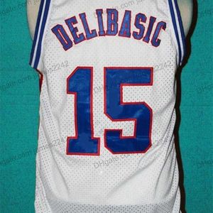 Xflsp Custom Retro Jugoslavija # 15 Mirza Delibasic Classic Basketball Jersey Mens Cousu Blanc Numéro et nom Maillots Top Qualité