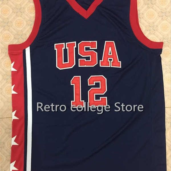 Xflsp Broderie double couture # 12 Ray ALLEN # 6 Tracy McGrady 2004 # 5 Jason Kidd # 10 Mike Bibby Team USA Basketball Jersey Bleu Marine N'importe quelle taille