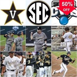 Xflsp GlaA3740 Hombres Vanderbilt Commodores Rendimiento Jersey Programa de oro Mujeres personalizadas / Jóvenes Todo cosido Blanco Negro Camisetas de béisbol de alta calidad