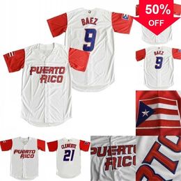 Xflsp GlaMit 2017 Puerto Rico World Classic Jersey 9 Javier Baez 21 Roberto Clemente 1 Carlos Correa 4 Yadier Molina 15 Carlos Beltr Honkbalshirts