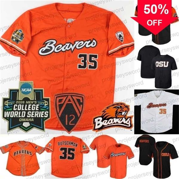 Xflsp GlaMit # 35 Adley Rutschman Oregon State Beavers Jersey rare 2018 College World Series Pac 12 Patch Personnalisé N'importe quel Nom Numéro Maillots de Baseball S-6XL