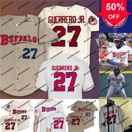 Xflsp GlaMit Buffalo Bisons béisbol # 27 Vladimir Guerrero Jr. Jersey Todo bordado cosido s Camisetas de béisbol vintage S-XXXL