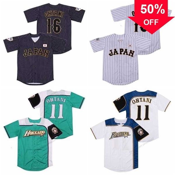 Xflsp glamit japon # 16 shohei ohtani # 11 Jersey de baseball masculin Hokkaido n Ham Fighters Pinstripe Cool Base tout cousu blanc vert noir anges