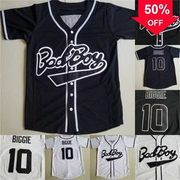 Xflsp GlaMit Mens Biggie Smalls 10 Bay Movie Notorious Big Baseball Jersey 100% cosido Blanco Negro Jerseys de alta calidad S-XXXL