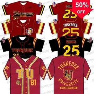 Xflsp GlaMit Mens Tuskegee University Baseball Jersey Custom Elke Naam Nummer Gestikt College Apparel Big Tall