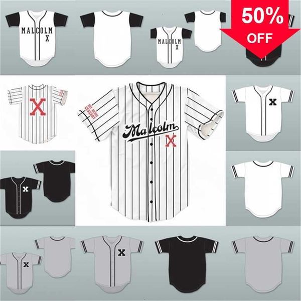 Xflsp GlaMitNess MALCOLM X Maillots de Baseball Maillots de Baseball BLM Blanc Gris Noir Mode personnalisée