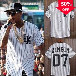 Xflsp GlaMitNess Hommes Femmes Jeunes Tyga Dernier Roi Vêtements Hip Hop Maillot À Rayures Verticales Baseball Chemise À Manches Courtes LK Sans Col Chemises Streetwear