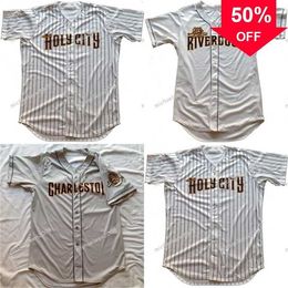 Xflsp GlaMitNess Hommes Charleston RiverDogs Blanc Gris Personnalisé Chemises À Double Couture Maillots De Baseball De Haute Qualité Livraison Rapide
