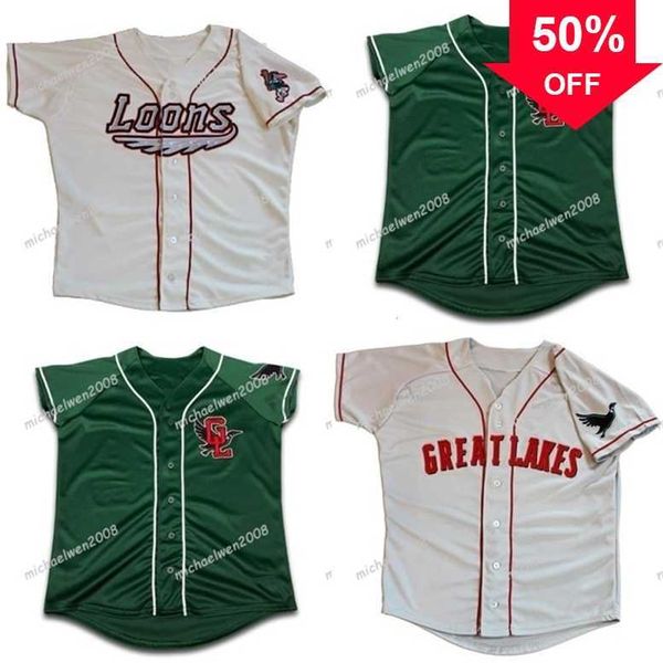 Xflsp GlaMitNess Hommes Grands Lacs Loons Blanc Vert Personnalisé Chemises À Double Couture Maillots De Baseball De Haute Qualité