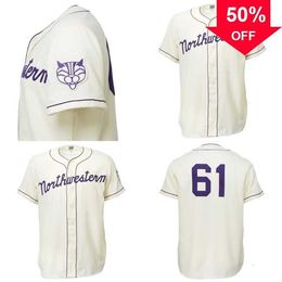 Xflsp GlaMitNess Northwestern Wildcats 1961 Maillot Domicile 100% Double Couture Broderie Vintage Hommes Femmes Jeunesse Maillots De Baseball Personnalisé