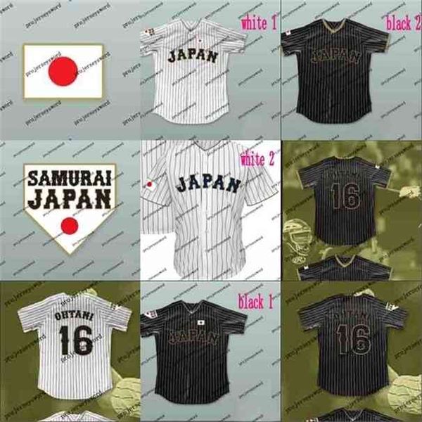 Xflsp Japon Samurai 16 Shohei Ohtani Noir Blanc À Rayures 100% Cousu Hommes Femmes Jeunes Maillots De Baseball Personnalisés Maillot Vintage En Gros