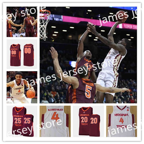 Xflsp Hommes Personnalisé Virginia Tech Hokies Basketball Jersey 4 Nickeil Alexander-Walker 5 Justin Robinson 10 Jonathan Kabongo 13 Ahmed Hill 15 Chris