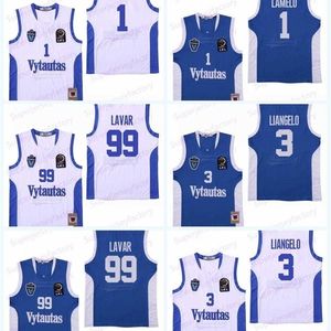 Xflsp Men Litouwen PRIENU VYTAUTAS Basketball Jersey 1 Lamelo Ball 3 Liangelo Ball Uniform 99 Lavar Ball All gestikte blauw witte snelle verzending