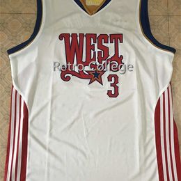 XFLSP Men Rare Allen Iverson N ° 3 West All Star Retro Jersey Jersey de basketback cousu N'importe quel numéro et nom