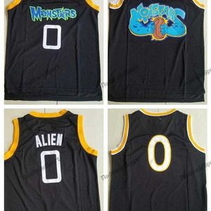Xflsp Hommes Space Jam # 0 Alien Monstars Tune Squad Basketball Maillots Moive Noir Alien Cousu Chemises S-XXL