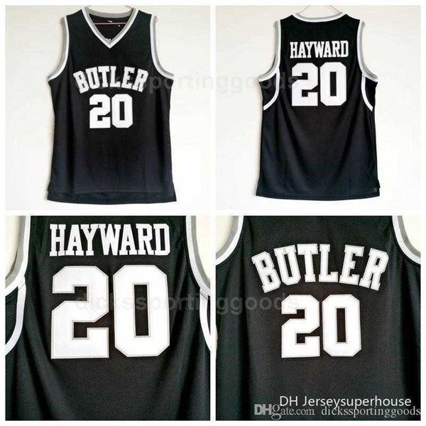 Xflsp NCAA College Butler 20 Gordon Hayward Jersey Hommes Uniforme de basket-ball Équipe Couleur noire Respirant Université Vente chaude