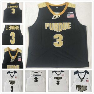 Xflsp NCAA Purdue Boilermaker 3 C. Edwards College Baloncesto cosido hombres jerseys color negro blanco Universidad jersey