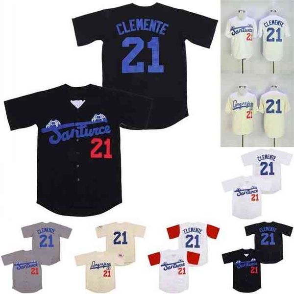 Xflsp Santurce Crabbers Porto Rico Jersey 21 Roberto Clemente 100% cousu Film Baseball Maillots Noir Blanc Crème S-XXXL