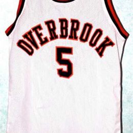 XFLSP WILT KAMBERLAIN # 5 Overbrook High School White Retro Throwback Stitched Embroidery Basketball Jerseys Personaliseer elk maatnummer en speler