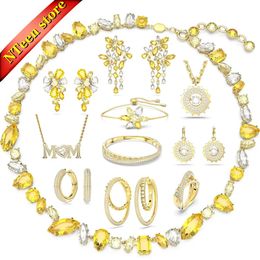 XFU Gema-collar, pendientes, pulsera, anillo, conjunto de joyería para mujer, abalorio de cristal amarillo, banda de regalo de fiesta de alta calidad Original 240103