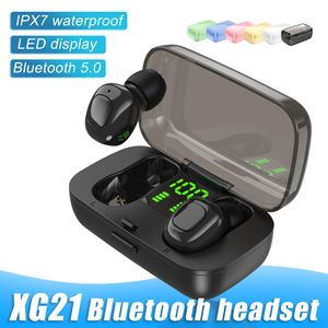 XG-21 Auriculares Bluetooth portátiles TWS Auriculares inalámbricos LED Pantalla de alimentación digital IPX5 a prueba de agua con caja al por menor