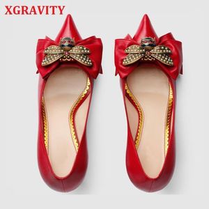 XGRAVITY mince Sexy talon conception chaussures populaire abeille concepteur charmante femme de mariée robe chaussures Sexy fille dame bout pointu A1301