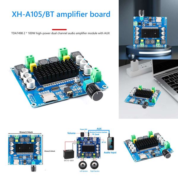 Carte amplificateur de son 2xXH-A105 W, puissance TDA7498, récepteur stéréo numérique, compatible Bluetooth pour haut-parleurs, cinéma maison, bricolage, 100