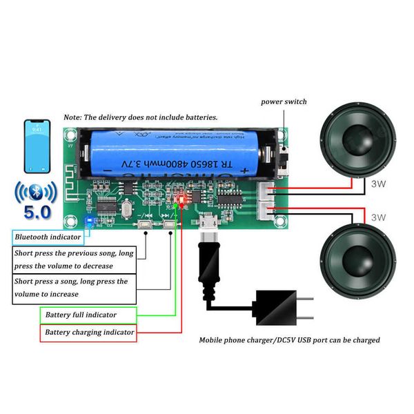 Batterie au Lithium XH vers A153, Bluetooth 5.0, double canal, 2 canaux, carte amplificateur stéréo basse puissance 3W et 3W DC 5V, puce PAM8403